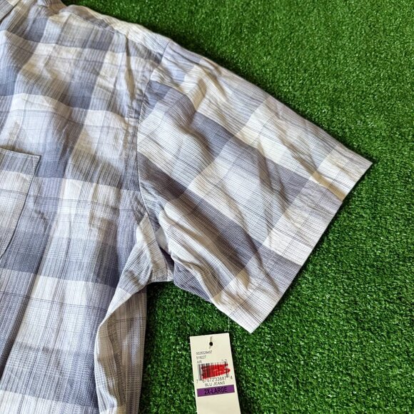 Van Heusen Short Sleeve Button Up Plaid Gray Easy Care Shirt Big Size XXL NEW - Picture 6 of 15
